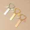 Keychains 10Pcs Stainless Steel Heart Wing Round Rectangular Key Rings Metal Tag Keyring Blank For Engrave DIY Logo School Bag Car