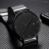 Horloges 3 stuks herenmode eenvoudig zakelijk mesh riem quartz horloge met 2 armbanden set cadeau voor vader en vriend