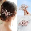 Hair Clips Rose Gold Color Crystal Pearl Flower Leaf Comb Clip Hairpin Headband For Women Bride