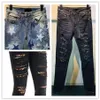 Designer Luxury Mens Jeans Leopard Grain Patch Jean s Style Hole Fashion Washed Slim-leg Pants Biker Causal Top Quality US Size 28279t