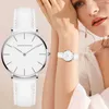 Hannah Martin Casual Ladies Watch avec bracelet en cuir étanche femmes montres argent Quartz montre-bracelet blanc Relogio Feminino 210189J