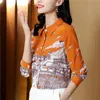 2023 Mode Print Kantoor Dames Shirts Lange Mouw Revers Dames Designer Fijne Elegante Oranje Blouses Herfst Winter Button Up Shirt Elegant en Jeugd Runway Tops