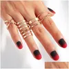 Bandringar Punk Gold Round Hollow Geometric Ring Set för Women Girls Cross Twist Open Joint 2021 Female Smyckesgåva Drop Deli Dhwld