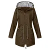 Women's Jackets Solid Color Raincoat Outdoor Striped Print Hooded Jacket Lightweight Long Sleeve Windbreaker Female Drawstring Outerwear