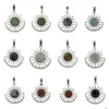 Pendant Necklaces Beautif Copper Gem Charms Natural Stone Amethyst Crystal Opalite Sun Shape Jewelry Drop Delivery Pendants Dhrec