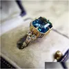 Ringen Klassiek Blauw Zirkoon Fashion Ring Voor Vrouwen Verlovingsbanden Sieraden Verjaardagsfeest Cadeau Drop Levering Dhbqj