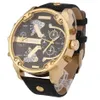 Zegarwatch marka Shiweibao Quartz zegarki Męskie Watch Fashion Watch skórzany pasek Złoty obudowa Relogio Masculino podwójne strefy czasowe Military290i