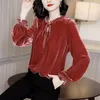 Kvinnors blusar 2023 Autumn Casual Women Short Blus Gold Velvet Shirt Winter Long Sleeve Stand Collar Blousas Basic Tops Pullovers WZ2300