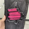 Herr jeans gata tidvatten hög ungdom rosa stava äkta läder trasig patch stor storlek mikroelastisk svart men256k