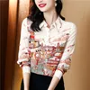 2023 Mode Print Kantoor Dames Shirts Lange Mouw Revers Dames Designer Fijne Elegante Oranje Blouses Herfst Winter Button Up Shirt Elegant en Jeugd Runway Tops