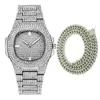 Mode hommes montres 2020 diamant montre étanche Quartz décontracté mâle horloge Hip Hop glacé 18K or collier Jewelry296U