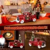 Cullaby Décoration de Noël vintage en camion rouge 30,5 cm avec camionnette rouge de ferme avec arbre de Noël, couronne et lumière LED, métal fabriqué à la main