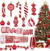 96 Pcs 10 Style Christmas Candy Lollipop Ornament Set Vibrant Candy Cane Ornament Xmas Hanging Lollipop Pattern Decorations with Rope for Xm