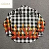 23ss New casual shirts autumn winter letters plaid loose cotton white red stitching gray men women shirt S-XL261v