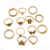 Cluster Rings Vintage Gold And Sier Crown Jewelry Big Palm Elephant 13 Piece Set Ring Female Knuckle Sun Moon Fatima Rhinest Dhgarden Dhiqo