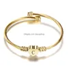 Bangle Fashion Girls Gold Color Stainless Steel Heart With Letter Initial Alphabet Charms Bracelets For Women 11411049653 Drop Deliver Dhxdd