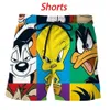 Męskie projektant letnich spodenki Modna kreskówka Looney Tunes 3D drukowane szorty sznurkowe zrelaksowane unisex homme luksusowe spodnie 269o