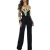 Women's Jumpsuits & Rompers Elegant Off The Shoulder Lace Jumpsuit Women Floral Embroidery Mesh Long Sleeve Romper Wide Leg P267L