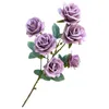 Decorative Flowers Knitted 2pc Single 6 Head Rose Long Pole Flannel Wedding Festival Mini Foam Artificial