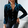 Men's Casual Shirts And Women's Blue Red Flame Lapel Button-down Shirt Couple's Daily Top Fashion Outdoor High Quality