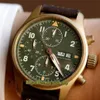 ZF versão superior Pilot Spitfire Fighter Series Bronze Case 387902 Mostrador luminoso ETA A7750 Cronógrafo Mecânico Mens Watch Stopwatc273A