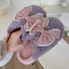 Pantofole Traino Primavera e inverno viola marrone grigio Simpatico fiocco stile femminile Pantofola in cotone per esterni Casa di moda per interni