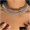 Catene ghiacciate 14mm Prong Collana a catena a maglia cubana per le donne Bling Strass raggruppati Pave Miami Choker Catene di gioielli Drop Deli Dhxxa