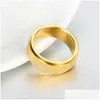 Rings Rotatable Men Stainless Steel Gold Ring Women Fashion Frosted Charm Simple Black Jewelry Gifts For Male Accessories Drop Delive Dh9E0