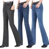 Nieuwe Zomer Dunne Heren Uitlopende Been Hoge Taille Lange Flare Voor Mannen Bootcut Blue Jeans Hommes Bell Bottom 201223335f