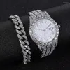 Montres-bracelets Iced Out Bracelet Montres pour hommes Montre complète Quartz Montre-bracelet Hip Hop Gold Diamond Mens Set Reloj DropWristwatches T2242