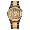 Reloj mecánico creativo de madera Steampunk esqueleto automático hombres reloj de madera Natural movimiento hueco pulseras de moda B1205242q