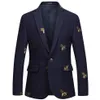 Bee broderi blazer smal fit masculino abiti uomo bröllop prom blazers tweed ull för män stilfull kostym253f