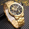 Shenhua Golden Skeleton Automatisk mekanisk klocka Män Fashion Watertproof stockproof Clock Mechanical Watch Men Män tittar på Y19062327Q