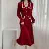 Basic Casual Dresses French Small Fragrant Style Long Sleeved Knitted Dress Women Autumn Winter Slim Temperament Mid-Length Christmas Sweater Dress 2024