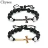 CKYSEE Ręcznie robione plonowane Macrame Black Lave Stone Based Bransoleta Baseball Bransoletka Bransoletka Chrześcijańska biżuteria dla kobiet i mężczyzn1242J