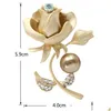 Pins Broches Charm Simated-Parel Broche Pin Strass Roze Bloemen Hoogwaardige Shell Voor Vrouwen Pak Hoeden Accessoires Xz083 Drop Deliv Dhx0P