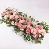 Ghirlande di fiori decorativi 100 cm Fai da te Disposizione delle pareti di fiori per matrimoni Forniture Peonie di seta Rosa Decorazione di fila artificiale Arco di ferro Bac Dhlts
