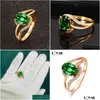 Cluster Rings Trendy Women Rose Gold Jewelry Oval Emerald Zircon Gemstone For Engagement Party Open Promise Finger Ring Accessories Dr Dh1Wm