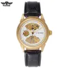 Män mekaniska klockor skelettklockor Vinnare Brand Business Hand Wind Wristwatches For Men Leather Strap Female Present Clock313Q