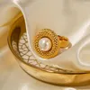 Halskette Ohrringe Set Vintage Lady 18K vergoldeter Edelstahl übertriebenes rundes Design Edelstein Inlay RingHalsketteOhrringe Schmuck