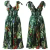 Maxivestido verde con estampado de animales de bosque de pasarela, vestido largo de gasa con cintura elástica alta y pajarita para mujer, vestido largo de verano 2023219b