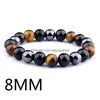 Frisado Hematita Natural Preto Obsidian Tiger Eye Pedra Tripla Proteção Pulseira Para Homens Women2702941 Drop Delivery Jóias Pulseiras Dhw2Z