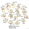 Cluster Ringe 17Km Kristall Gold Farbe Set Metall Schlange Für Frauen Hohl Ohrring Mode Mädchen Trendy Schmuck 2023 Drop Lieferung Ring Dhvbu