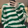 Women's Sweaters Autumn Winter Women Wool Sweater Shirt Ladies O-Neck Stripe Stitching Loose Pullover Casual Knit Soft Tops