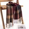 Scarves Trend Large Plaid Imitation Cashmere Men's Scarf For Winter Commuting Cold Protection Neck Fashionable Warm Shawl