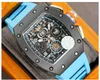 Ny kronograf Mekaniska handledsklockor RM11-03 Mekanisk lyx för man high end Factory 3K AAA Superb Designer Högkvalitativ kolfirbergummbandklockor