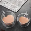 Bicchieri da vino Tazza da caffè in vetro a forma di cuore Amore Tazza Doppia parete Bere tè Latte Succo Acqua Bicchieri resistenti al calore