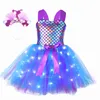Платье-пачка с русалкой для особых случаев, светодиодное платье, детские платья для дня рождения, костюмы принцессы Русалочки на Хэллоуин, Новый год, наряд x1004
