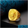 Anéis de cluster 18k ouro amarelo para homens três nsional dragão dominador em forma de anel de dedo noivado jóias finas presentes drop entrega dhbdd