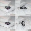 Anelli Anello di fidanzamento con zircone rotondo viola Classico colore oro nero femminile carino piccola stella fiore per gioielli da donna Consegna di goccia Dhdzq